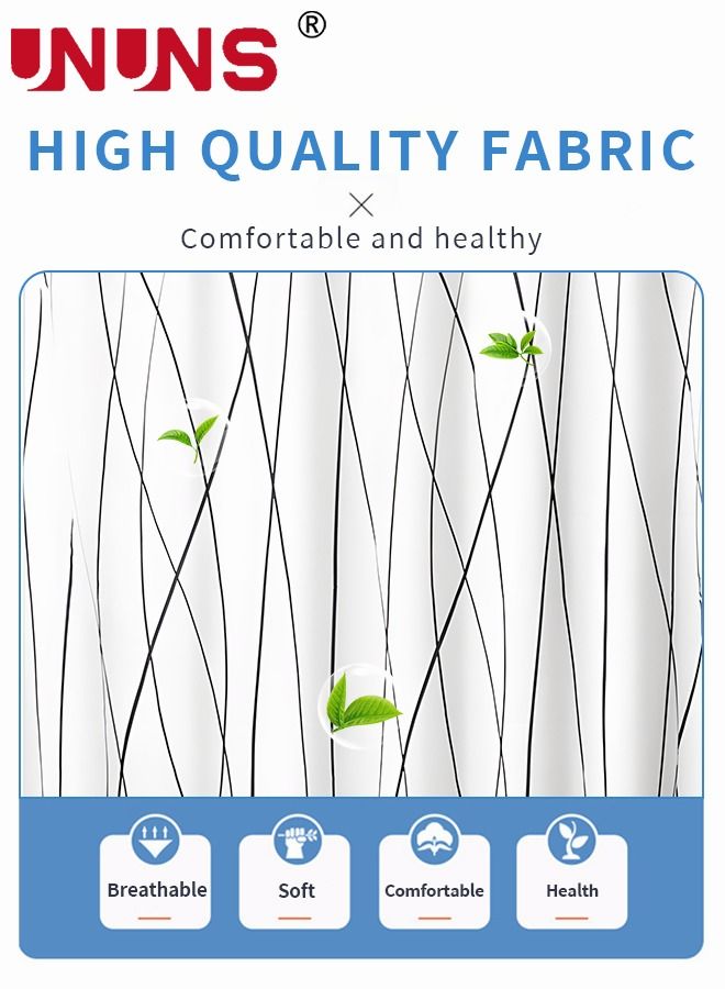 UNUNS ستارة حمام مقاس 180 × 180 سم للحمام مع خطافات، ستارة حمام أنيقة مخططة باللونين الأبيض والأسود وحاشية مرجحة، إكسسوارات حمام مقاومة للماء - يمكن غسلها في الغسالة - Image 3