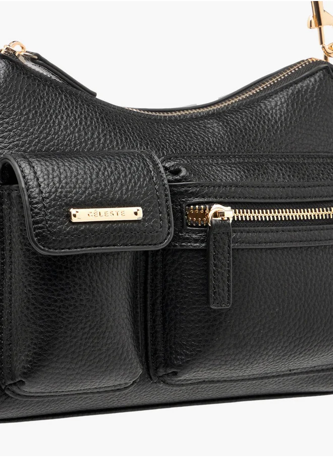 سيليست Textured Crossbody Bag with Detachable Strap and Zip Closure