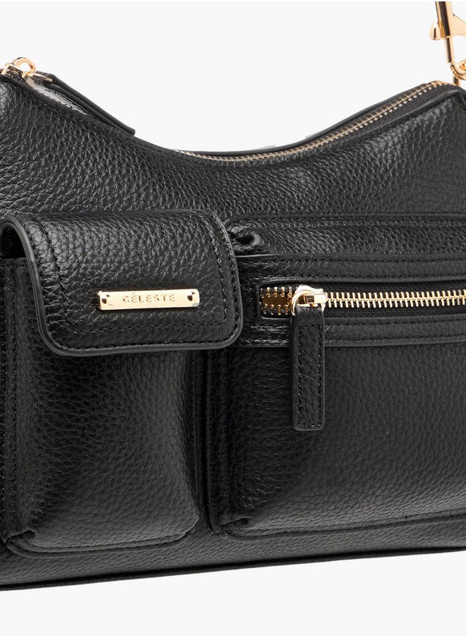 Celeste Textured Crossbody Bag with Detachable Strap and Zip Closure  - Image 4