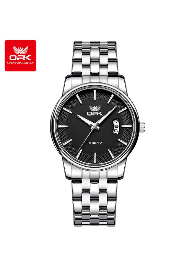Opk Stainless Steel Strap, Simple Single Calendar, Men'S Luminous Waterproof Quartz Watch - 6045 Steel Strap, Natural Black. - Image 1