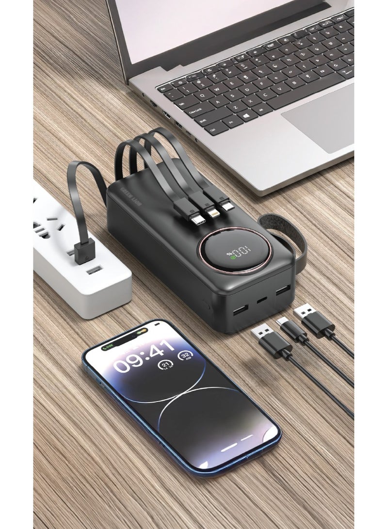 GREEN LION 30000 mAh Power Pulse Power Bank PD 22.5W with Silicone Strap / Digital Display / Built-in Cable / ABS + PC Material / Multiple Protection Powerbank 30000mAh / 6 Outputs with Dual Input - Black - Image 2
