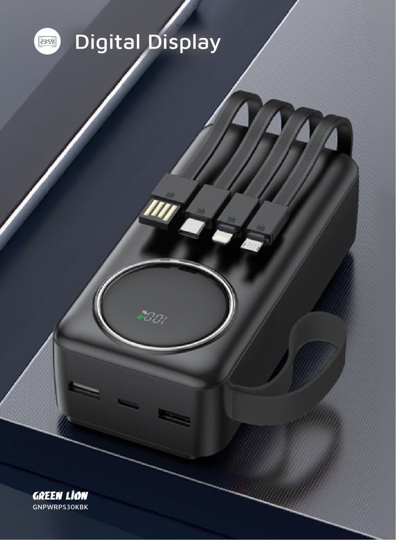 GREEN LION Power Bank 30000mAh 22.5W PD with Digital Display, Built-In and Retractable Cables, Multiple Protection, Multi-Port Travel Charger for iPhone Air, iPhone 17 Pro Max/ 17/ 16/ 15/ 14/ 13/ 12, Samsung Galaxy S26 Ultra/ S25/ S24, Pixel 9/ 8/ 7, iPad Pro/ Air, Xiaomi, OnePlus, Oppo, Huawei, Android Devices - Black - Image 5