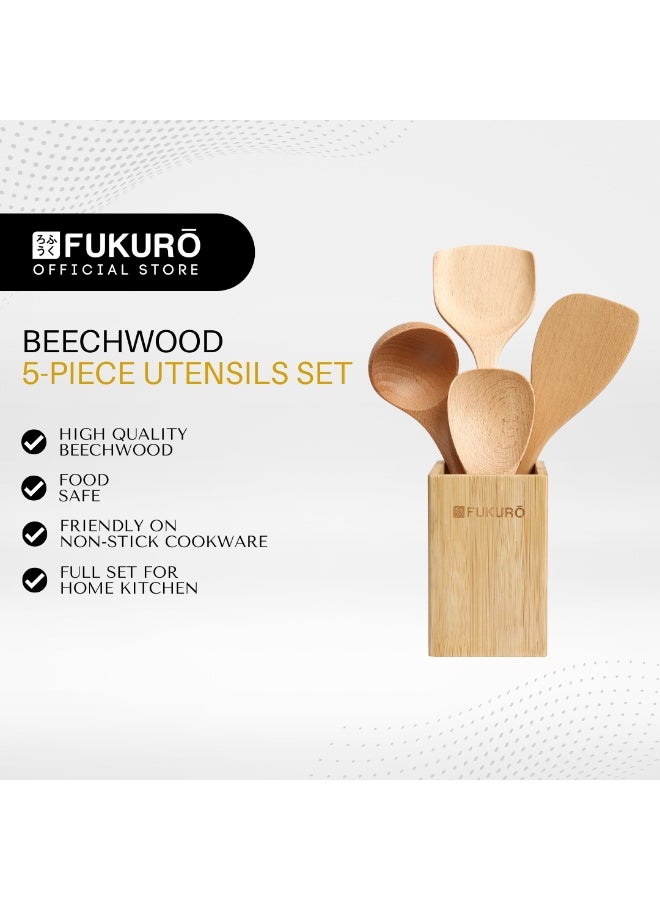 Fukuro Beechwood Non-Stick Cookware Utensils Set 5-Piece - Image 2
