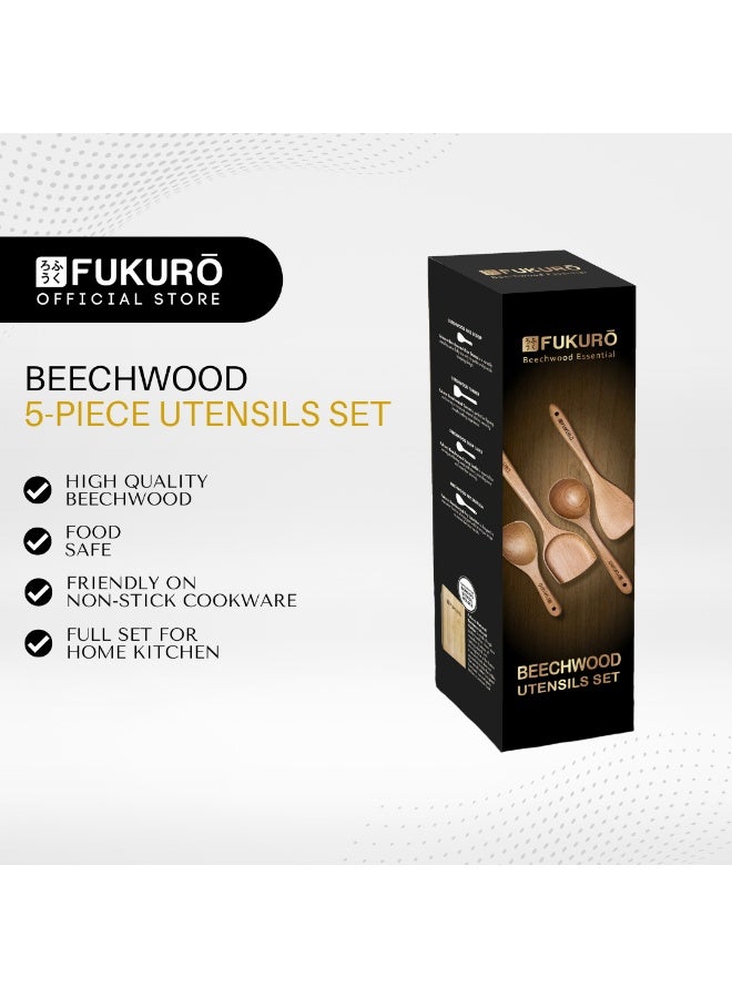 Fukuro Beechwood Non-Stick Cookware Utensils Set 5-Piece - Image 1