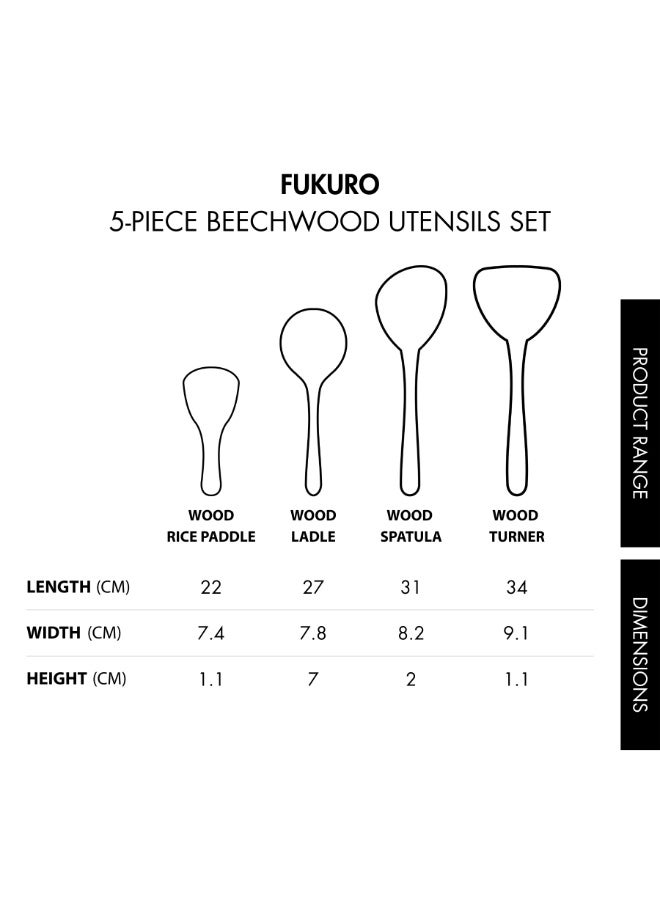 Fukuro Beechwood Non-Stick Cookware Utensils Set 5-Piece - Image 4