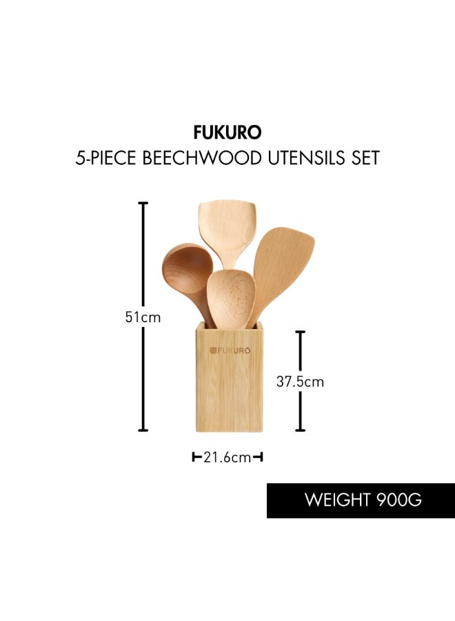 Fukuro Beechwood Non-Stick Cookware Utensils Set 5-Piece - Image 5