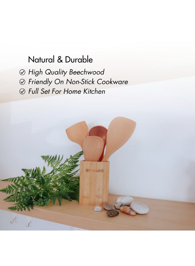 Fukuro Beechwood Non-Stick Cookware Utensils Set 5-Piece - Image 3