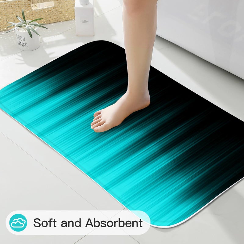 Litabel 4 Pcs Teal and Black Gradient Shower Curtain Set with Rugs and Toilet Lid Cover, Modern Simple Waterproof Fabric Bathroom Set, Ombre Stripe Gothic Abstract Bathroom Decor Set Accessories - Image 5