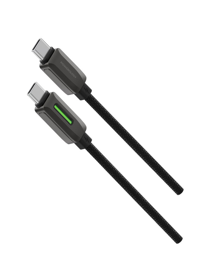 Powerology 60W Braided USB-C to USB-C Cable with High-Speed Charging / 480Mbps Rapid Data Transfer / Braided PVC with Durable Zinc Alloy Connectors Material / 1.2m Optimal Cable Length / Safety Protection - Black - Image 1