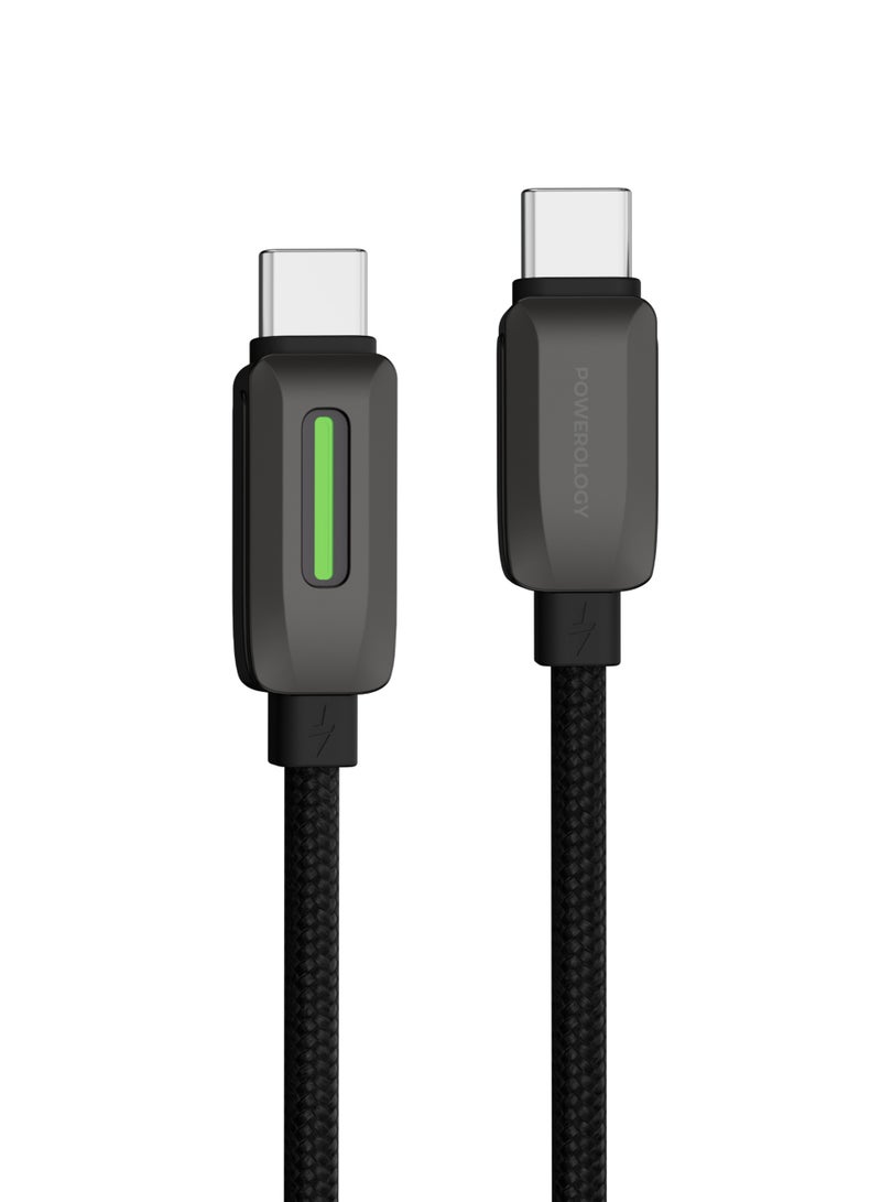 Powerology 60W Braided USB-C to USB-C Cable with High-Speed Charging / 480Mbps Rapid Data Transfer / Braided PVC with Durable Zinc Alloy Connectors Material / 1.2m Optimal Cable Length / Safety Protection - Black - Image 2