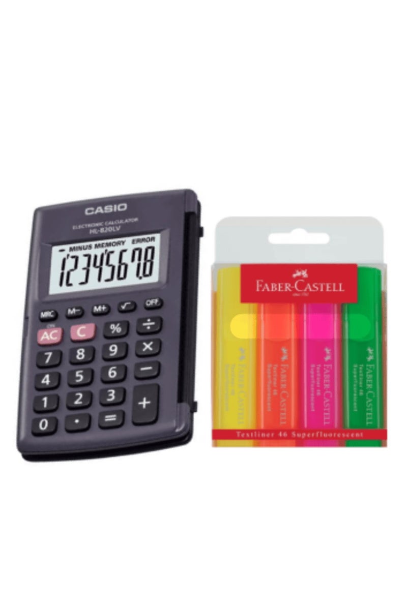 CASIO 8-Digit Portable Practical Calculator Black & FC Textliner 46 Superfluor Basic Wallet of 4 - Image 1