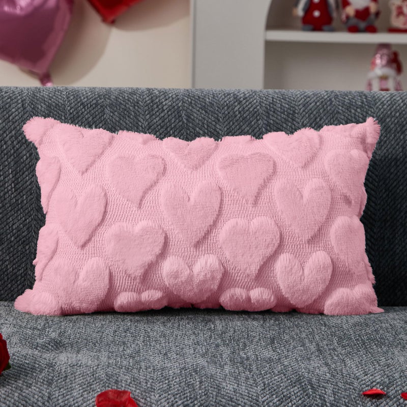 DFXSZ Valentine's Day Pillow Covers 12x20 Pink Hearts Decor Pink Lumbar Pillow Cover Decorations for Valentines Holiday Decor Case for Home Couch 103B12 - Image 1