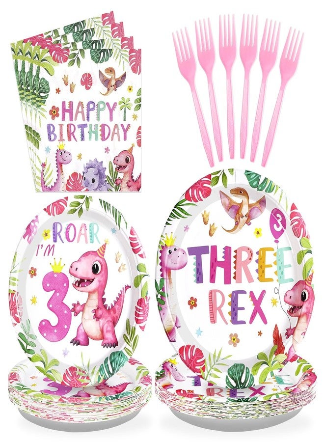 Grencian 96 Pcs Pink Dinosaur Birthday Decorations for 3rd Girls Dino Theme Party Supplies Disposable 3rd Dinosaur Party Tableware Set for three Year Old Girls Birthday Decor Serves 34 - Image 1