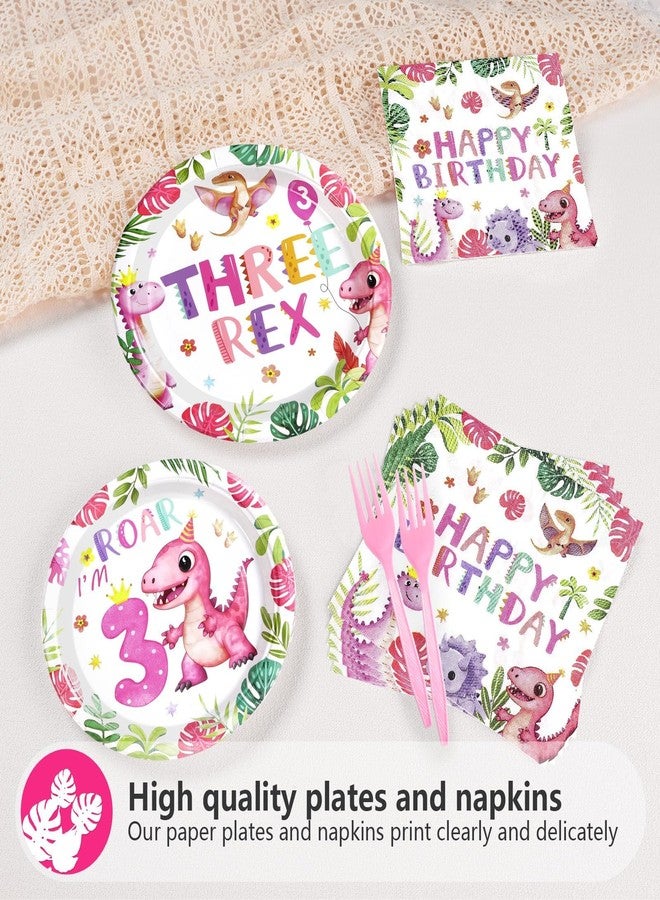Grencian 96 Pcs Pink Dinosaur Birthday Decorations for 3rd Girls Dino Theme Party Supplies Disposable 3rd Dinosaur Party Tableware Set for three Year Old Girls Birthday Decor Serves 34 - Image 4