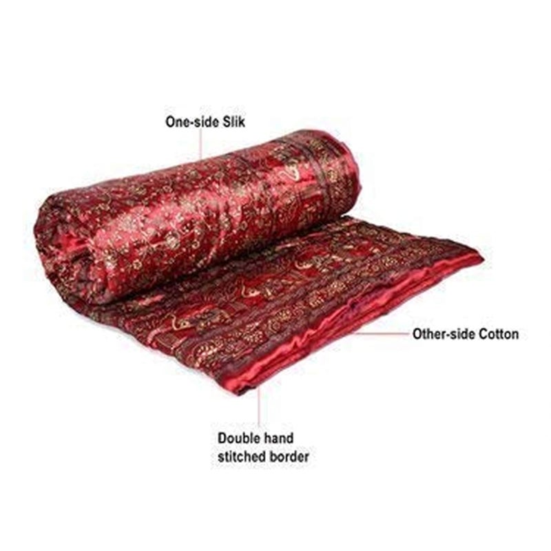 FEELRAX FEELRAX Rajasthani Cotton Filled Light Weight Silk Single Bed Soft Jaipuri AC QuiltRazai Dohar Over All Floral Print Design with Gold Print Quilts Blankets for Home Size 55X85 inch red  - Image 3