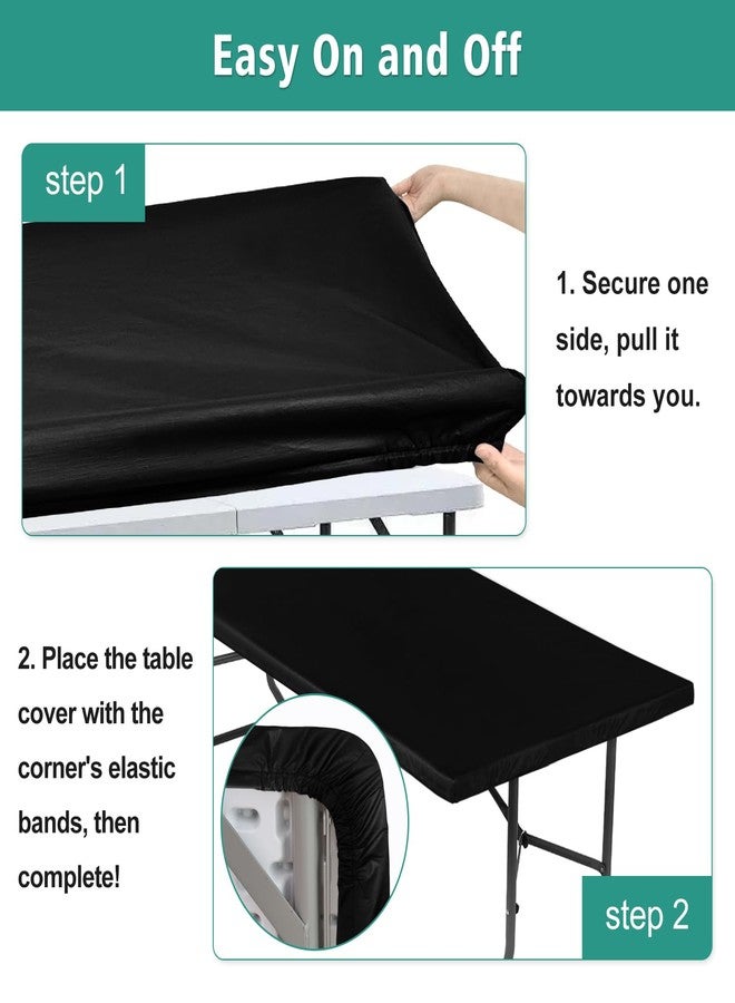 LUSHVIDA 6 Packs Vinyl Tablecloths with Flannel Backing 72x30 inch - Waterproof Plastic Table Covers for 6 Foot Rectangle Folding Table Cloths with Elastic Edges, Black - Image 5