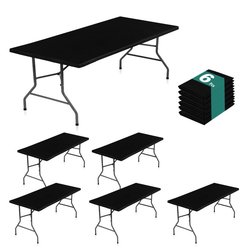 LUSHVIDA 6 Packs Vinyl Tablecloths with Flannel Backing 72x30 inch - Waterproof Plastic Table Covers for 6 Foot Rectangle Folding Table Cloths with Elastic Edges, Black - Image 1