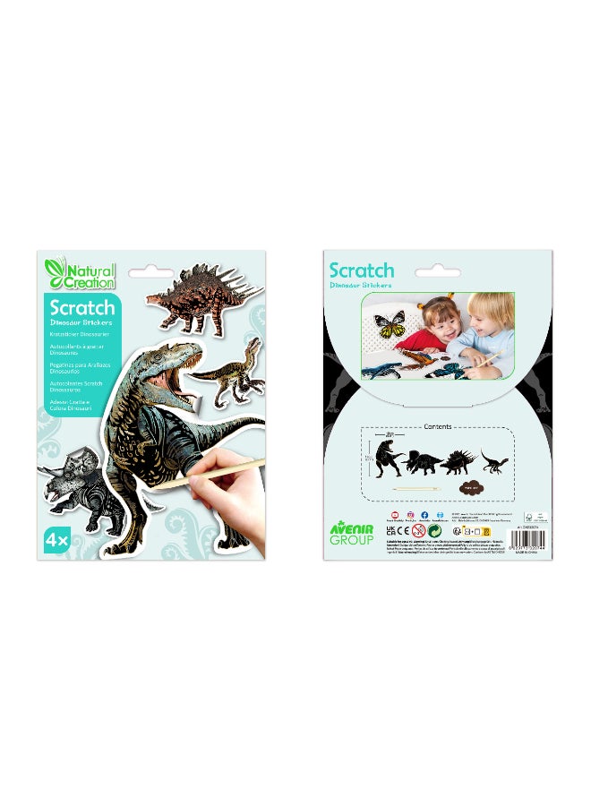 Avenir Scratch Stickers - Dinosaur Multicolour | Decorate and colour the 4 ferocious dinosaur stickers with scratch art | For ages 3 years+ - Image 5