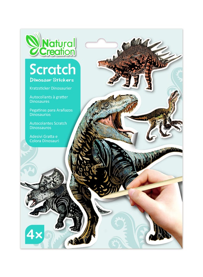 Avenir Scratch Stickers - Dinosaur Multicolour | Decorate and colour the 4 ferocious dinosaur stickers with scratch art | For ages 3 years+ - Image 1