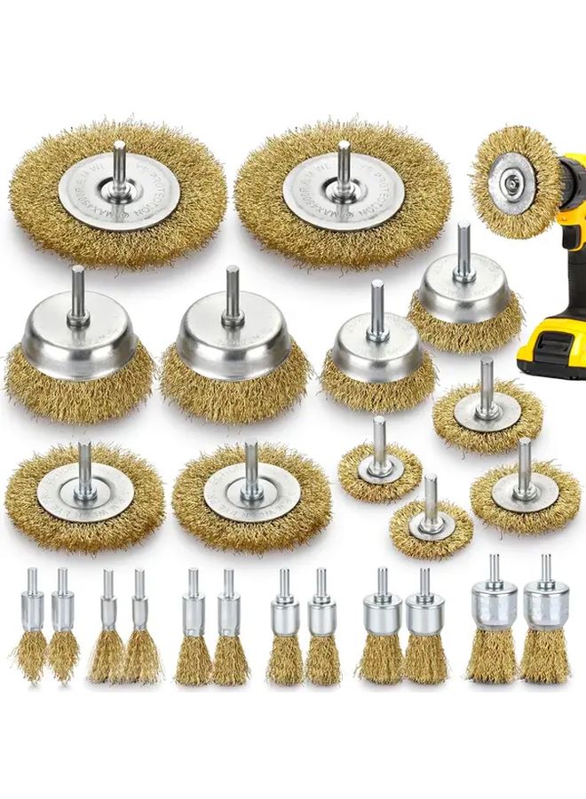 24 Piece Drill Bit Wire Wheel Brush Set Brass Carbon Steel For Rust Removal - Image 2