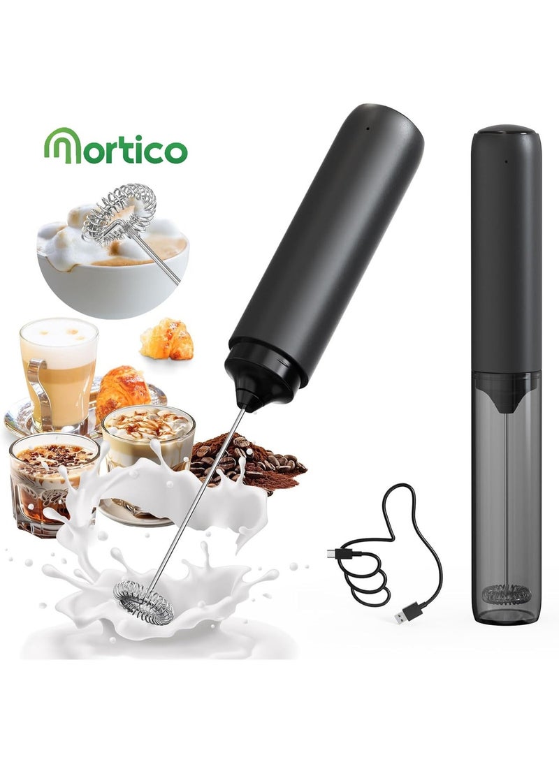 MORTICO Rechargeable Milk Frother Hanheld, Dual Coil Whisk Head Electric Coffee Frother, Portable Hand Frother Wand Drink Mixer for Matcha Lattes Cappuccino, Kitchen Gifts, Black - Image 1