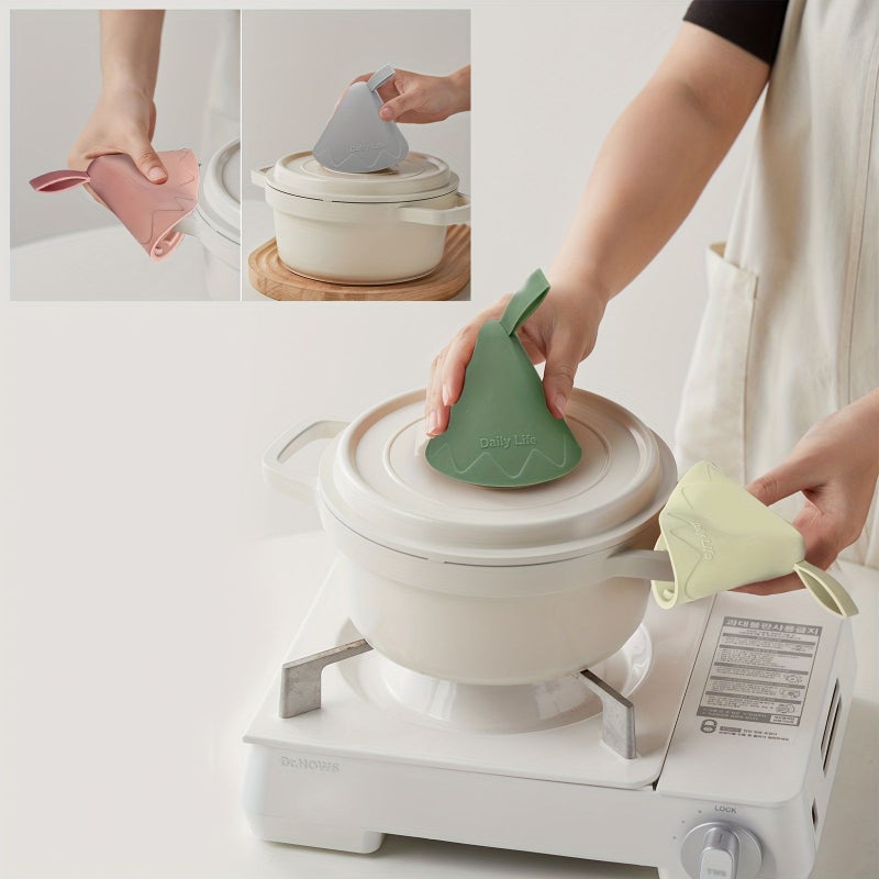 2 Pcs Silicone Heat Resistant Pot Lid Holder Gray for Metal Frying Pans Aluminum Cookware Handles Kitchen Utensils - Image 1