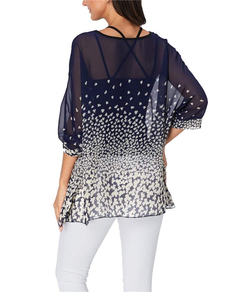 Vanbuy Womens Summer Floral Printed Batwing Sleeve Top Chiffon Poncho Flowy Loose Sheer Blouse Shirt Tunic Z336-43-4328 - Image 5