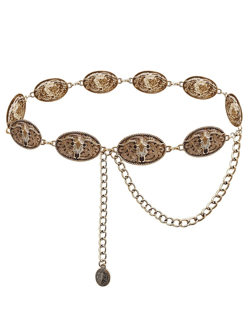 TOPACC Western Rodeo Belts for Women Bronze Metal Cowgirl Cowboy Longhorn Concho Chain Belt for Dresses Jean Country Concert Outfit - Image 1