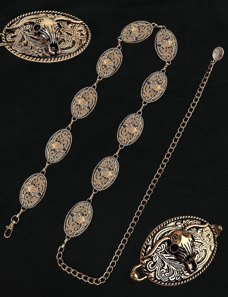 TOPACC Western Rodeo Belts for Women Bronze Metal Cowgirl Cowboy Longhorn Concho Chain Belt for Dresses Jean Country Concert Outfit - Image 5