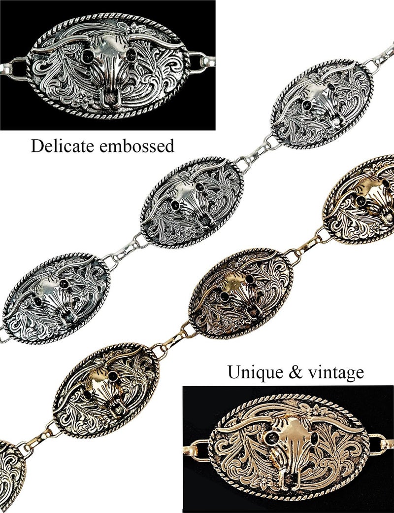 TOPACC Western Rodeo Belts for Women Bronze Metal Cowgirl Cowboy Longhorn Concho Chain Belt for Dresses Jean Country Concert Outfit - Image 2