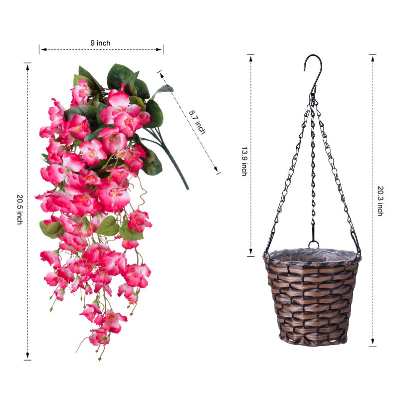 HyeFlora Artificial Fake Hanging Hibiscus Flowers Plants Baskets for Outdoor Decoration, Faux Silk Hibiscus Long Vines in Planter UV Resistant Realistic Flowers for Outside Porch Patio Home Decor, Pink - Image 5