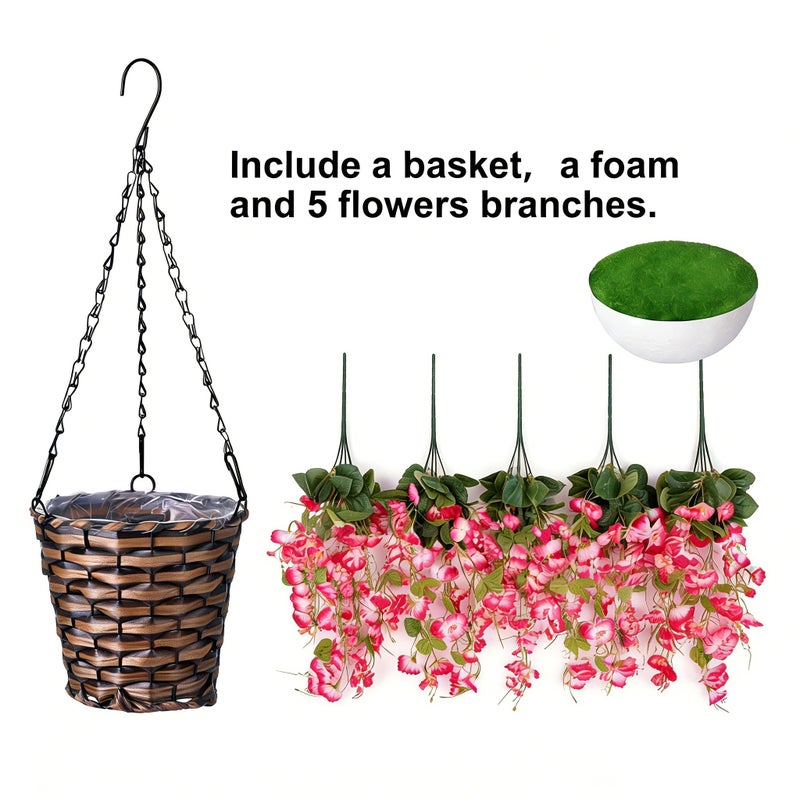 HyeFlora Artificial Fake Hanging Hibiscus Flowers Plants Baskets for Outdoor Decoration, Faux Silk Hibiscus Long Vines in Planter UV Resistant Realistic Flowers for Outside Porch Patio Home Decor, Pink - Image 4