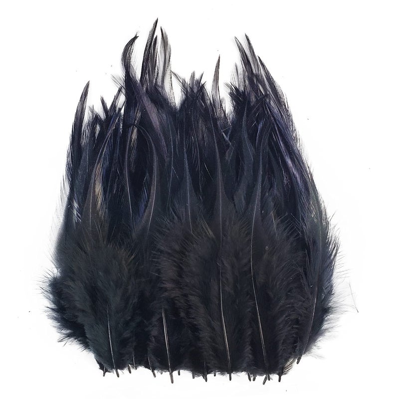 Happy Feather 100PCS Saddle Hackle Rooster Feather for Crafts 57 inch Natural Pheasant Neck Feathers DIY Pendant Earrings Dream CatcherBlack