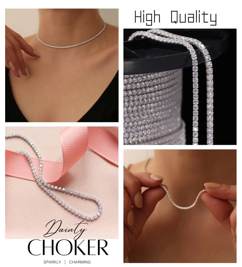 EFTOM Silver Rhinestone Choker Necklace Diamond Tennis Necklaces for Women 1 Row - Image 2