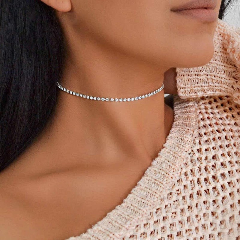 EFTOM Silver Rhinestone Choker Necklace Diamond Tennis Necklaces for Women 1 Row - Image 4