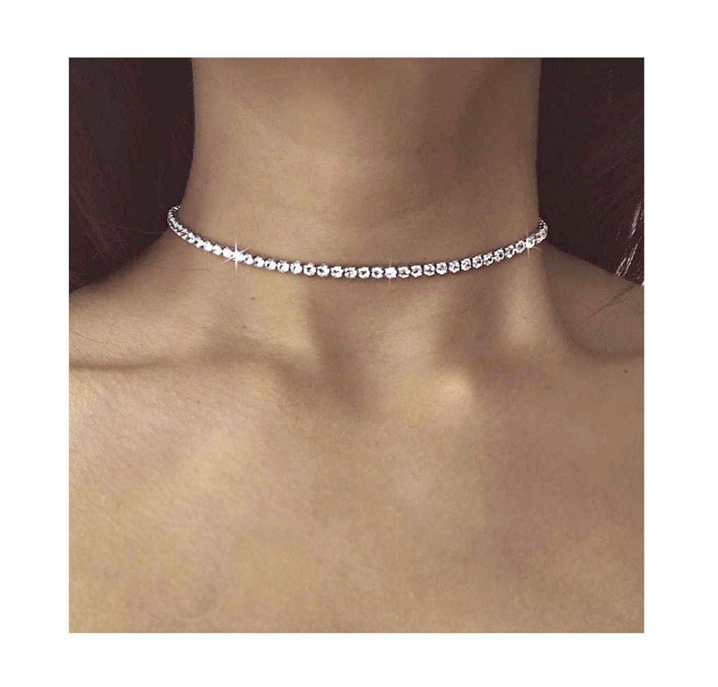 EFTOM Silver Rhinestone Choker Necklace Diamond Tennis Necklaces for Women 1 Row - Image 3