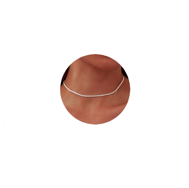 EFTOM Silver Rhinestone Choker Necklace Diamond Tennis Necklaces for Women 1 Row - Image 1