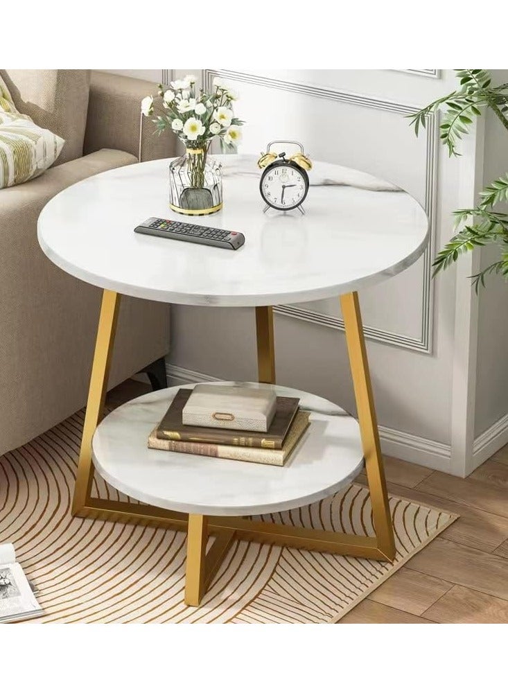DubaiGallery Double Layer Round End Table Marble Like Side Table Coffee Table Sofa Table Bedside Table for Living Room Small Space - Image 4