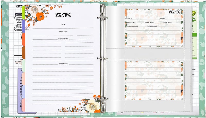 Relaehih 3 Ring Recipe Binder 8.5" x 11" Recipe Book Recipe Binder Kit with 60 Printed Recipe Cards 4'' x 6'', 8 Category Dividers to Write in Your Recipes, Unique Gifts for Women (Green) - Image 5