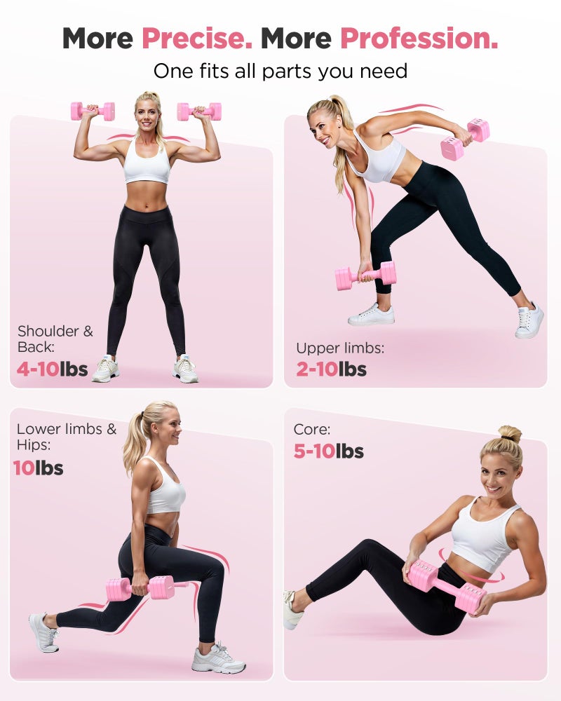 FEIERDUN 5-in-1 Adjustable Dumbbell Set, Each 10/8/6/4/2lbs Hand Weights for Women, 1s-Adjust Dual-Stable Dumbbell Set for Women Home Gym & Outdoor - Image 5