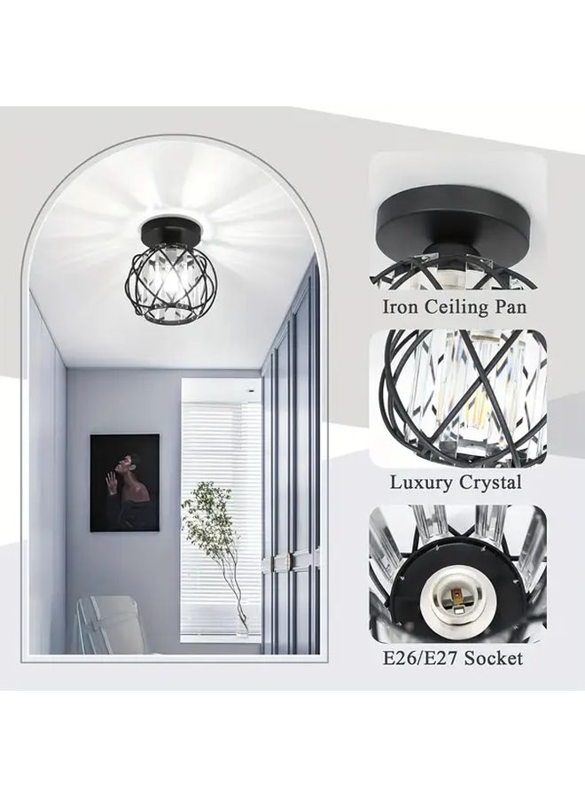 Spherical Crystal Ceiling Light Silvery Finish Modern Elegant Recessed Retro Lamp E26 E27 Bulb Compatible For Living Room Kitchen Hallway Bedroom Bulb Not Included - Image 3