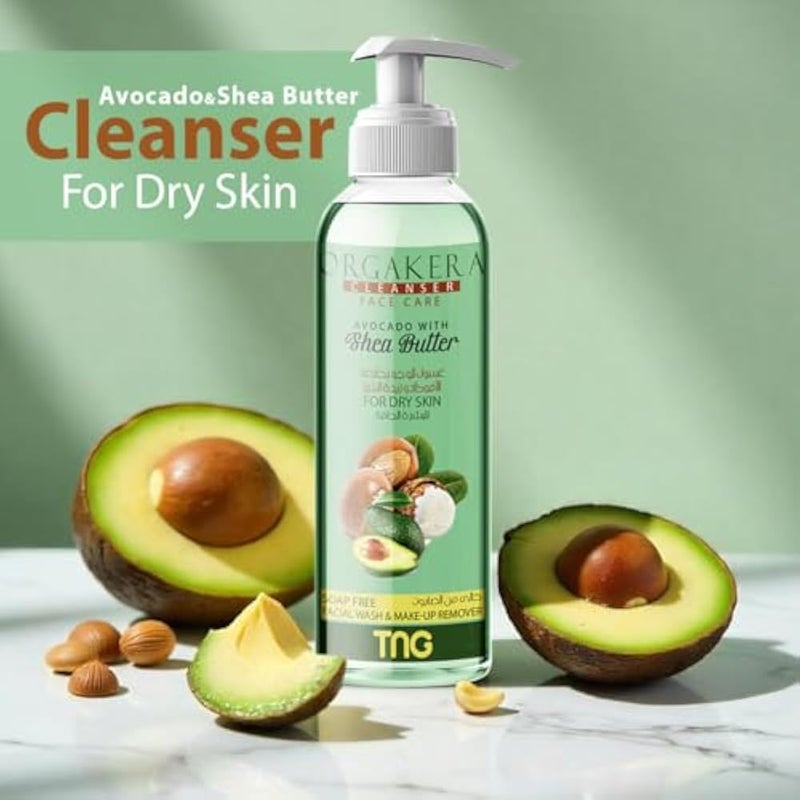 Orgakera Cleanser Face Care Avocado With Shea Butter For Dry Skin-Soap Free Facial Wash & Make-Up Remover-250ML - Image 3