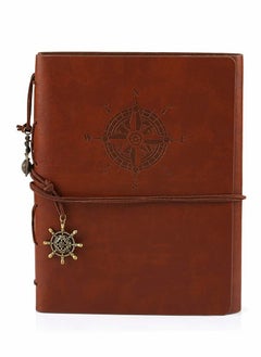 KASTWAVE Leather Writing Journal Notebook, DIY Scrapbook Photo Album "Compass Adventure" Memories DIY Unlined Paper, Retro Pendants, Classic Embossed Brown for Birthday Anniversary Wedding 60 Pages, Brown  - Image 1