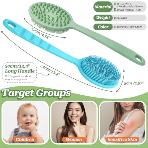 GEENOA Silicone Back Scrubber, Soft Silicone Loofah with Handle, Gentle Exfoliating Back Scrubber, Back Brush Bath Brush with Two Dual-Side & Detachable Brush Heads(Black-Two Heads) - Image 2