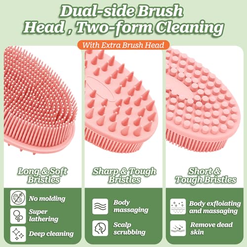 GEENOA Silicone Back Scrubber, Soft Silicone Loofah with Handle, Gentle Exfoliating Back Scrubber, Back Brush Bath Brush with Two Dual-Side & Detachable Brush Heads(Black-Two Heads) - Image 4