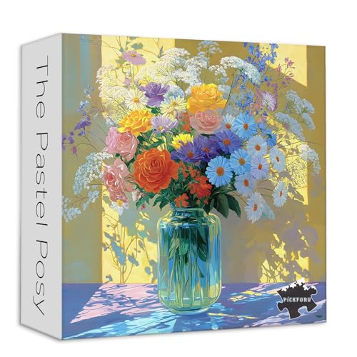 PICKFORU Wildflowers Vase 1000 Piece Puzzle for Adults Oil Painting Flower Jigsaw Puzzle Gradient Art Plant Puzzles - Image 1