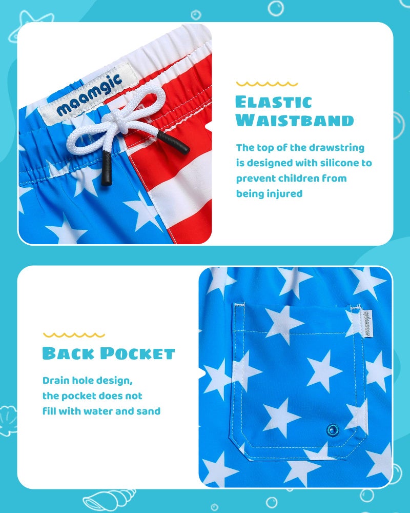 maamgic Boys Swim Trunks with Compression Liner Toddler Stretch Swim Shorts Quick Dry Swimming Trunks Boxer Brief 2 in 1 Beach Shorts American Flag 4T - Image 3
