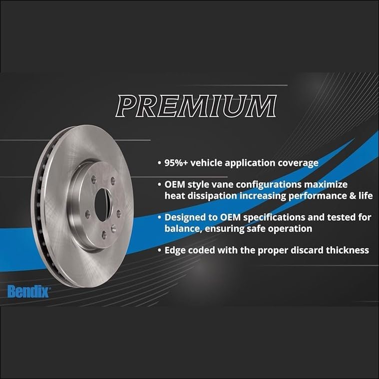 Bendix دوار الفرامل الخلفي الأيسر بنديكس بريميوم PRT1120، عبوة واحدة - Image 3