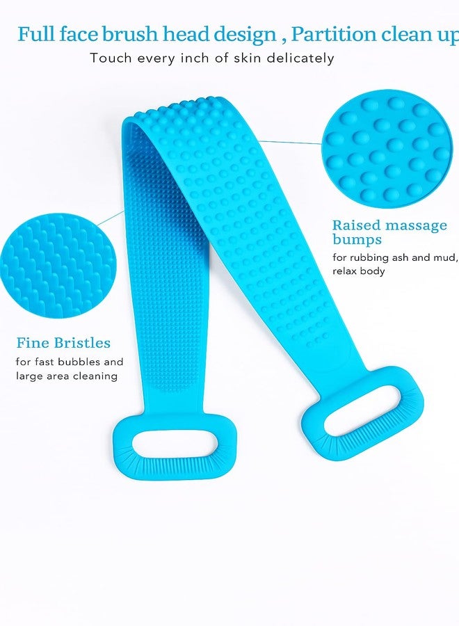 PARVLUXE Silicone Back Scrubber for Shower | Dual-Sided Exfoliating Bath Belt with Soft Bristles & Massage Dots | Stretchable Body Scrubber for Deep Cleansing & Skin Exfoliation (Pack - 2, Multicolor) - Image 3