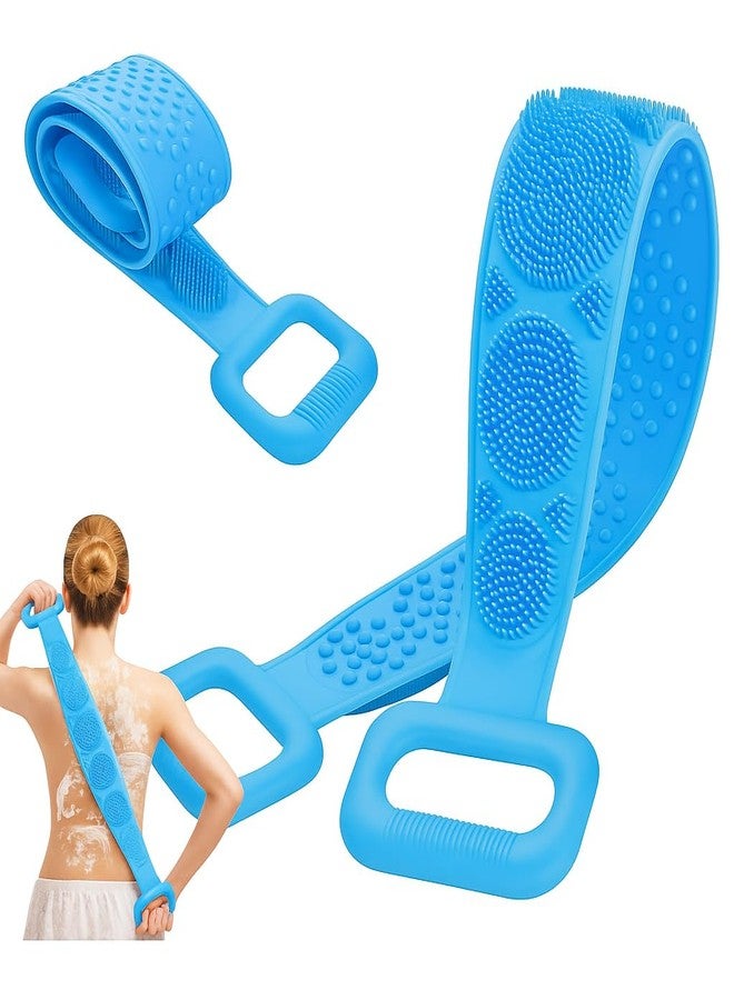 PARVLUXE Silicone Back Scrubber for Shower | Dual-Sided Exfoliating Bath Belt with Soft Bristles & Massage Dots | Stretchable Body Scrubber for Deep Cleansing & Skin Exfoliation (Pack - 2, Multicolor) - Image 1